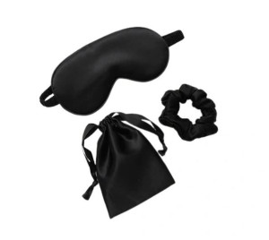 Maska Do Spania Opaska Na Oczy Czarna+scrunchie