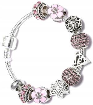 Bransoletka Modułowa Charms Beads Różowa Srebrna