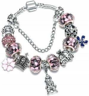Bransoletka Srebrna Modułowa Charms Beads Kwiaty