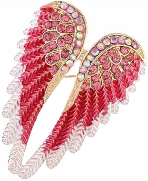 Czerwona Broszka Skrzydła Anioła Cyrkonie Pin
