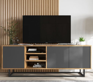 Szafka RTV Loft Industrialna komoda RTV wotan grafit MAT 150 cm