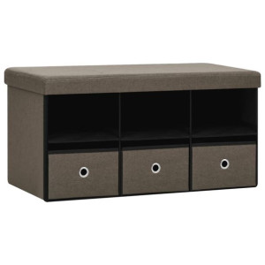 Składana ławka ze schowkiem, brąz, 76x38x38 cm, sztuczny len