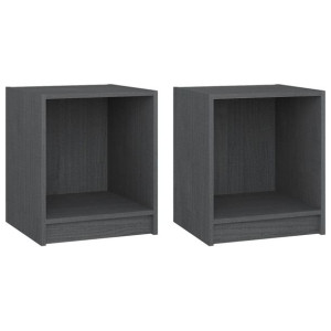 Szafki nocne, 2 szt., szare, 35,5x33,5x41,5 cm, drewno sosnowe