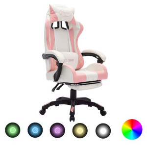 Fotel gamingowy z LED RGB, różowo-biały, sztuczna