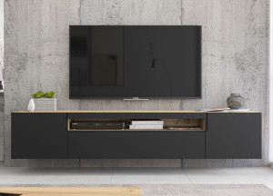 Szafka wisząca RTV Loft Industrialna Dąb artisan czarny MAT 200 cm