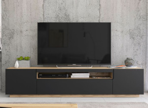 Szafka RTV Loft Industrialna Komoda RTV Dąb artisan czarny MAT 200 cm