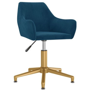 Obrotowe krzesło stołowe, niebieskie, obite aksamitem