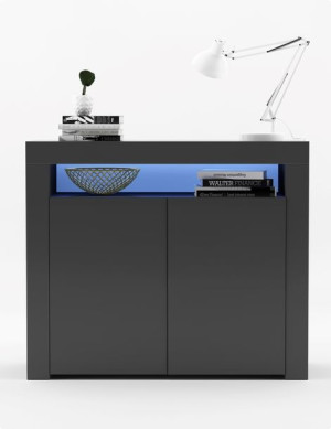 Komoda RTV Szafka RTV półka LED grafit Wysoki połysk 107 cm
