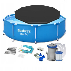 Basen stelażowy ogrodowy Bestway 56679 305x76 Steel Pro Pompa Pokrywa