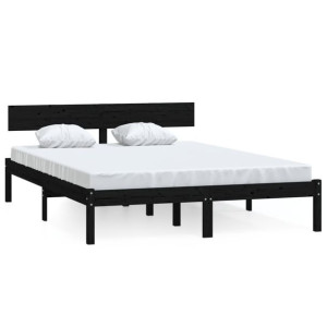 810121 Bed Frame Black Solid Wood 120x190 cm 4FT Small Double