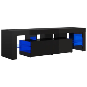 Szafka TV z LED, wysoki połysk, czarna, 140x35x40 cm