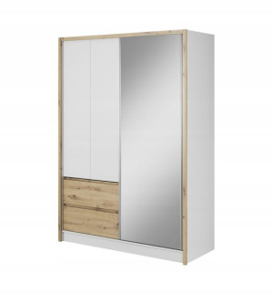 Szafa Sara 150cm Biały/ Dąb Artisan Lustro -piaski