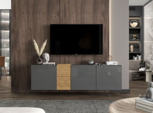 Szafka wisząca RTV Loft Industrialna Komoda RTV Grafit wysoki połysk 160 cm