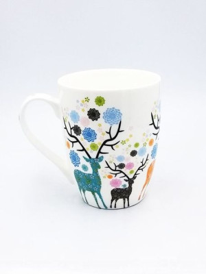 Kubek ceramiczny 300ml 10cm kolorowe JELENIE wzór2