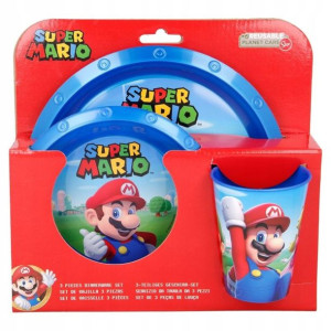 Zestaw 3 naczyń - miska talerz kubek SUPER MARIO