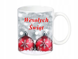 KUBEK 300ml Gwiazdka Bombki - Wesołych Świąt /18