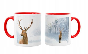 KUBEK RED Akwarele Jeleń Zima Deer Snow JetJet