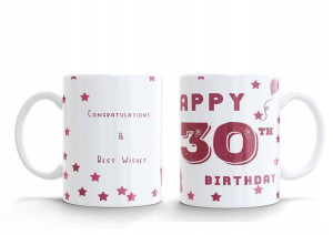 KUBEK Birthday Urodzinowy Kubek Happy 30 th Pink