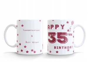 KUBEK Birthday Urodzinowy Kubek Happy 35 th Pink