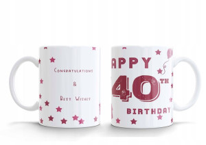 KUBEK Birthday Urodzinowy Kubek Happy 40 th Pink