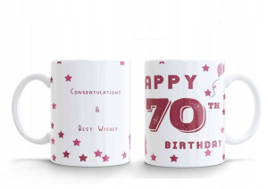 KUBEK Birthday Urodzinowy Kubek Happy 70 th Pink