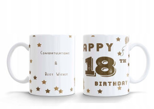 KUBEK Birthday Urodzinowy Kubek Happy 18 th Gold