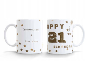 KUBEK Birthday Urodzinowy Kubek Happy 21 th Gold