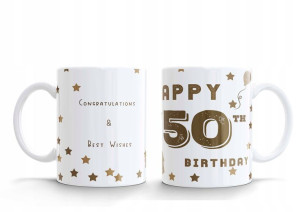 KUBEK Birthday Urodzinowy Kubek Happy 50 th Gold