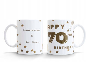 KUBEK Birthday Urodzinowy Kubek Happy 70 th Gold