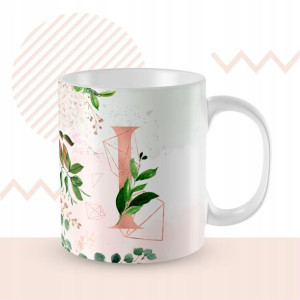 KUBEK 300ml LITERKA alfabetu kwiaty Monogram Art I