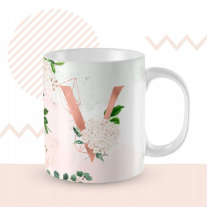 KUBEK 300ml LITERKA alfabetu kwiaty Monogram Art V