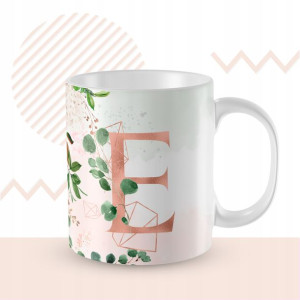 KUBEK 300ml LITERKA alfabetu kwiaty Monogram Art E