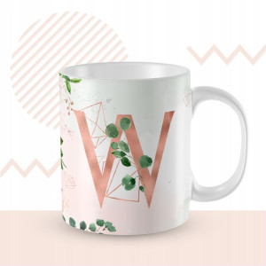 KUBEK 300ml LITERKA alfabetu kwiaty Monogram Art W