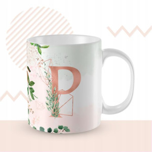 KUBEK 300ml LITERKA alfabetu kwiaty Monogram Art P
