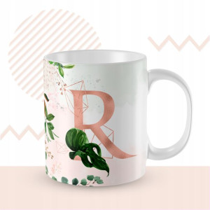 KUBEK 300ml LITERKA alfabetu kwiaty Monogram Art R