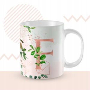 KUBEK 300ml LITERKA alfabetu kwiaty Monogram Art F