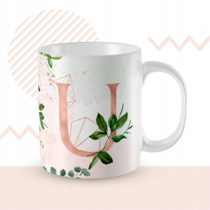 KUBEK 300ml LITERKA alfabetu kwiaty Monogram Art U