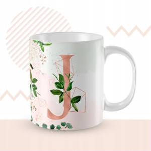 KUBEK 300ml LITERKA alfabetu kwiaty Monogram Art J
