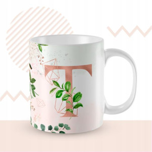 KUBEK 300ml LITERKA alfabetu kwiaty Monogram Art T