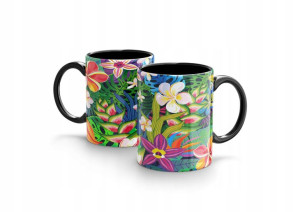 Czarny kubek Floral Kwiaty - Florystyczny Kubek