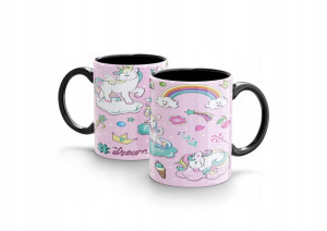 Czarny kubek 300ml PINK Dream Unicorn Jednorożec