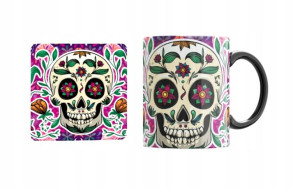 Czarny Kubek Muertos Czaszki podkładka korkowa v3