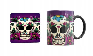 Czarny Kubek Muertos Czaszki podkładka korkowa v5