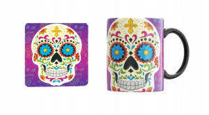 Czarny Kubek Muertos Czaszki podkładka korkowa v10