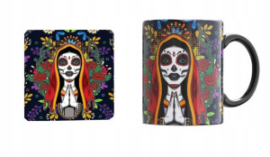 Czarny Kubek Muertos Czaszki podkładka korkowa v14
