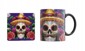 Czarny Kubek Muertos Czaszki podkładka korkowa v15