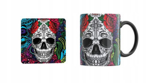 Czarny Kubek Muertos Czaszki podkładka korkowa v18