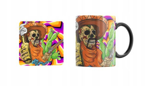Czarny Kubek Muertos Czaszki podkładka korkowa v20
