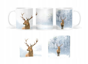 KUBEK 300ml Jeleń Zima Deer + 2 podkładki korkowe