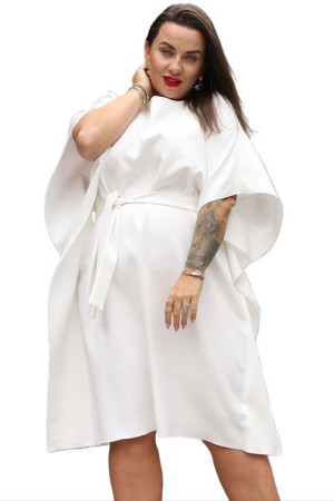 Sukienka ROLANDA oversize wiązana ecru 54 PLUS SIZE